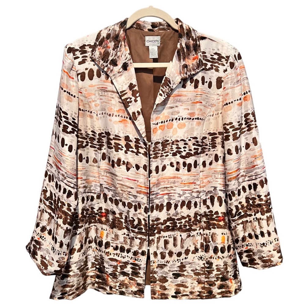 Chico’s 100% Silk Blazer Size 2 Hook & Eye Closure Fully Lined 2 Front Pockets